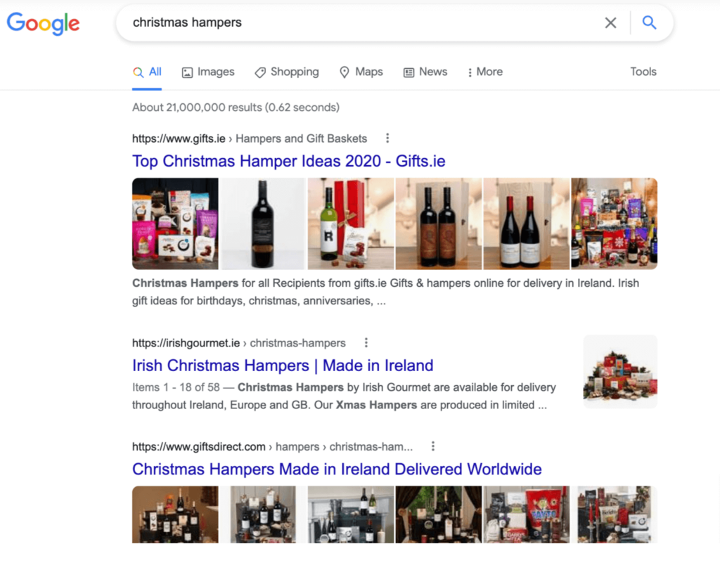 Christmas Hampers SERPs Google